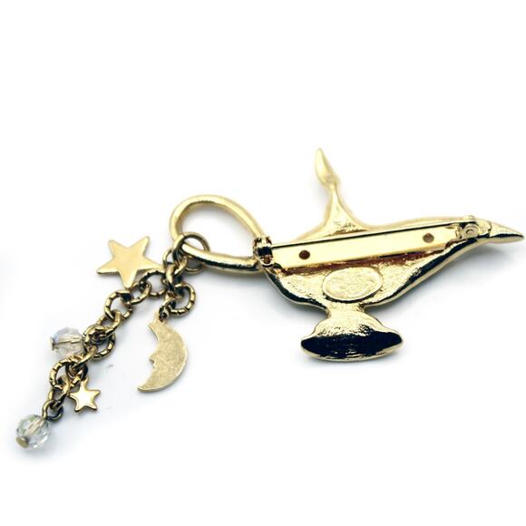 Kirks Folly Signed Magic Aladdin Lamp Crystal Brooch Pin w Moon & Stars -Hey Viv - Picture 2 of 6